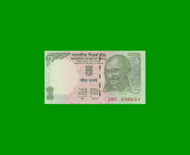 BILLETE DE INDIA 5 RUPIAS, PICK 94Aa, ESTADO SIN CIRCULAR.-