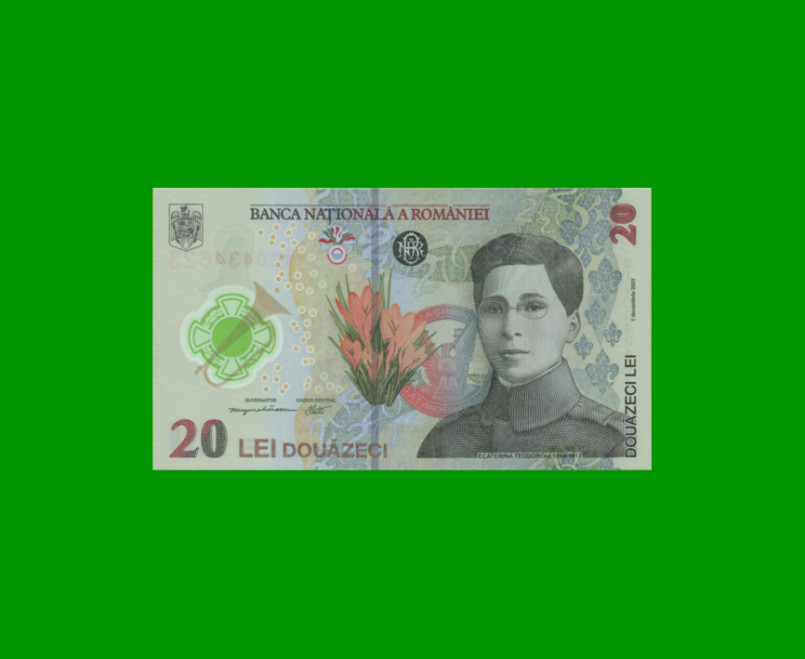 BILLETE DE RUMANIA 20 LEI, POLYMERO PICK NEW, ESTADO SIN CIRCULAR.-