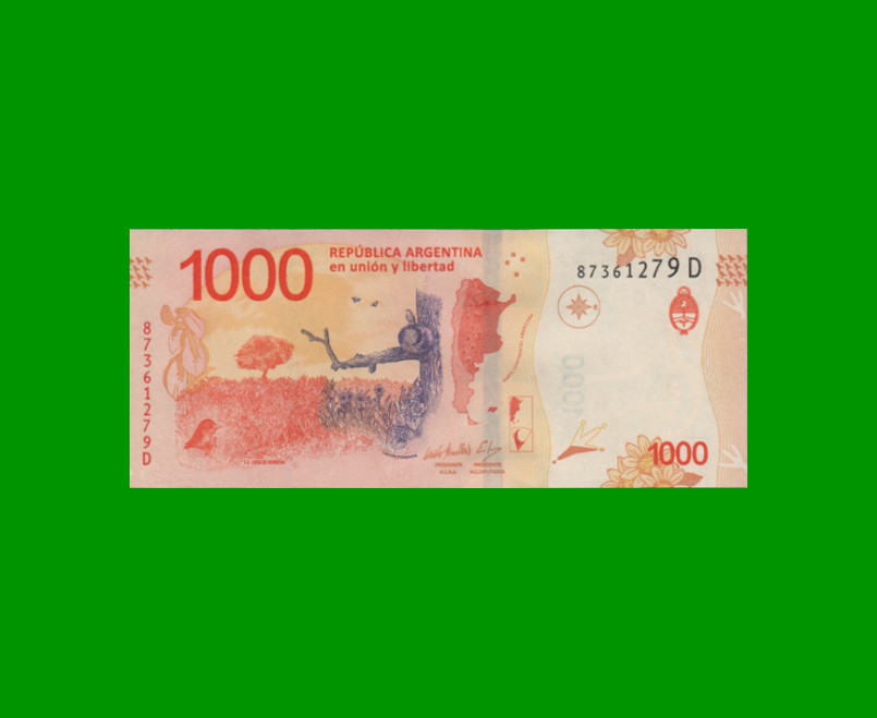 PESOS 3er DISEÑO $1.000,00, BOT 6008, AÑO 2019, SERIE D, ESTADO SIN CIRCULAR.- - Imagen 2