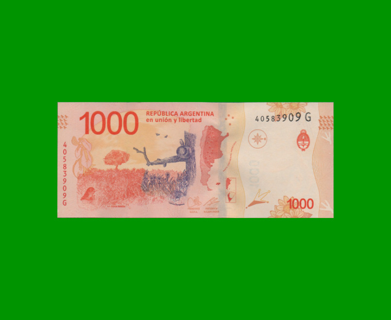 PESOS 3er DISEÑO $1.000,00, BOT 6014, AÑO 2020, SERIE G, ESTADO SIN CIRCULAR.- - Imagen 2