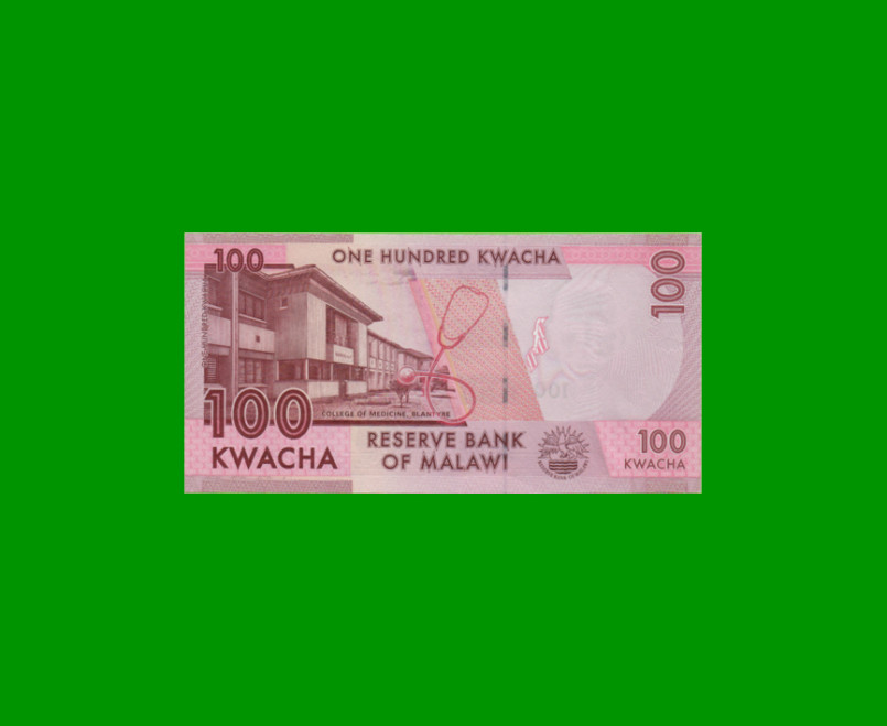 BILLETE DE MALAWI 100 KWACHA, PICK 65b, AÑO 2016 ESTADO SIN CIRCULAR.- - Imagen 2