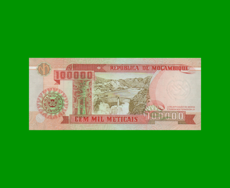 BILLETE DE MOZAMBIQUE 100.000 METICAIS, PICK 139, AÑO 1993 ESTADO SIN CIRCULAR.- - Imagen 2