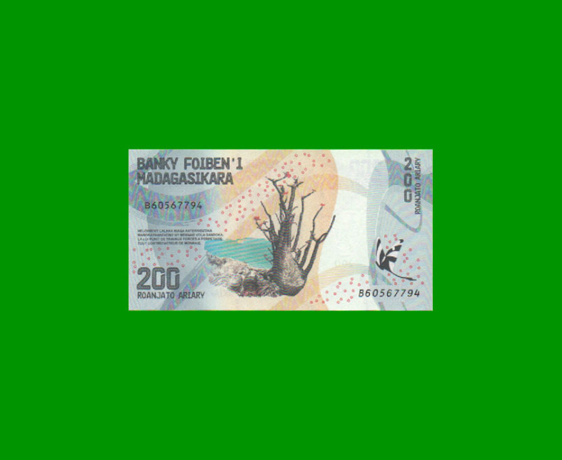 BILLETE DE MADAGASCAR 200 ARIARY, PICK 98, AÑO 2017 ESTADO SIN CIRCULAR.- - Imagen 2