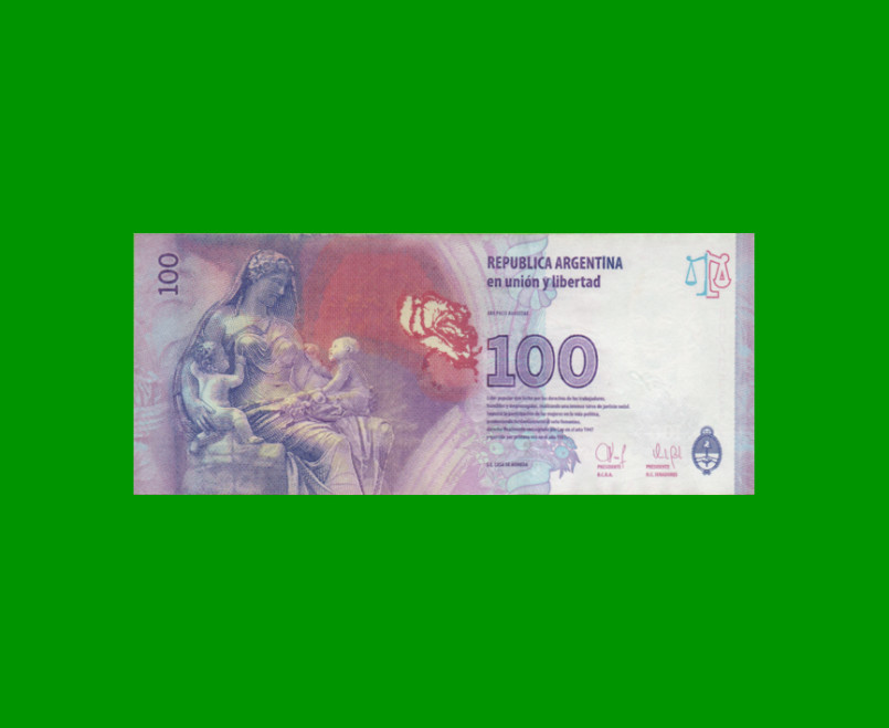 REPOSICION BILLETE CONVERTIBLE TERCER DISEÑO $ 100,00, BOT 4321a, ESTADO EXCELENTE.- - Imagen 2