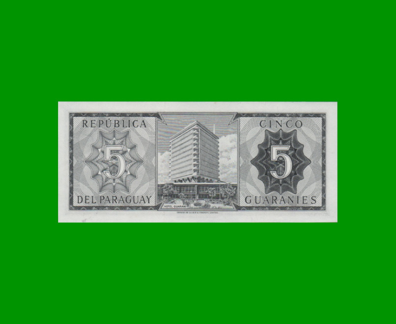 BILLETE DE PARAGUAY 5 GUARANIES, PICK 195a, ESTADO SIN CIRCULAR.- - Imagen 2