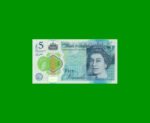 BILLETE DE INGLATERRA (GRAN BRETAÑA) 5 LIBRAS POLYMERO, PICK 394, AÑO 2015 ESTADO SIN CIRCULAR-
