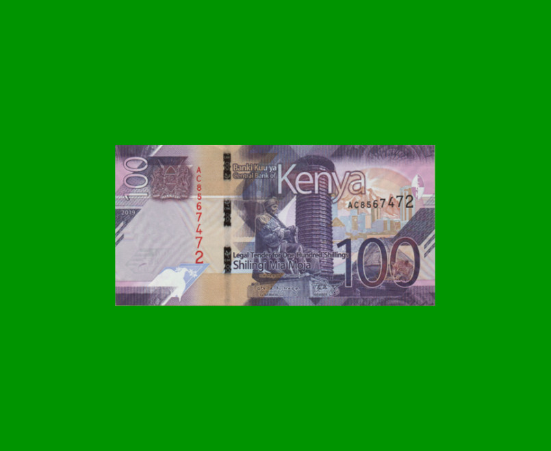 BILLETE DE KENYA 100 SHILINGI, PICK 53, AÑO 2019 ESTADO SIN CIRCULAR.-