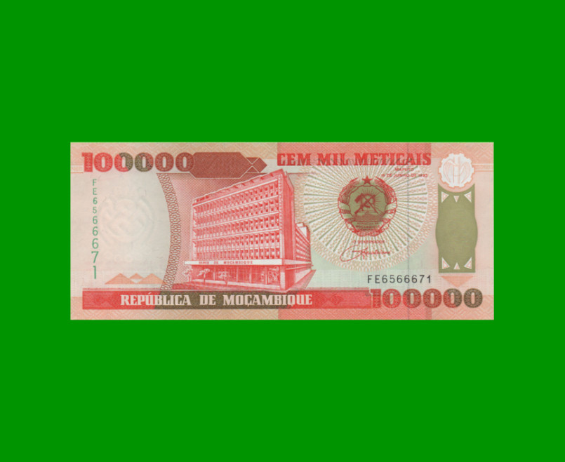 BILLETE DE MOZAMBIQUE 100.000 METICAIS, PICK 139, AÑO 1993 ESTADO SIN CIRCULAR.-