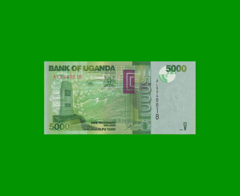 BILLETE DE UGANDA 5.000 SHILLINGS, PICK 51b, AÑO 2011 ESTADO SIN CIRCULAR.-