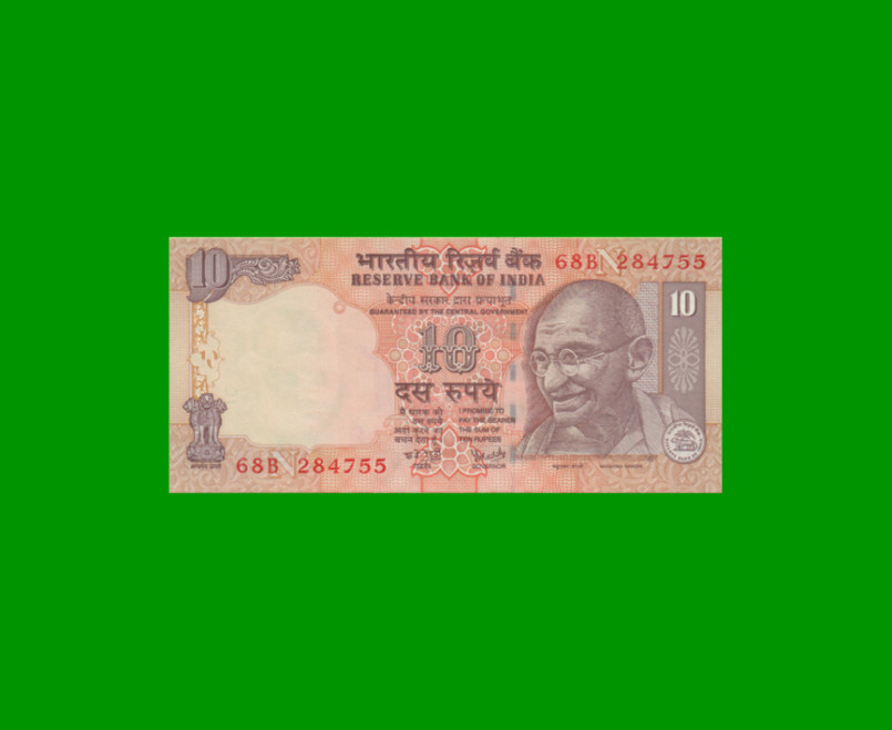 BILLETE DE INDIA 10 RUPIAS, PICK 95i, ESTADO SIN CIRCULAR.-