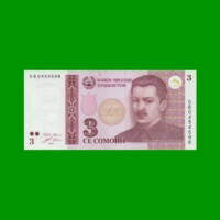 BILLETE DE TAJIKISTAN 3 SOMONI, PICK 20, AÑO 2010, ESTADO SIN CIRCULAR.-