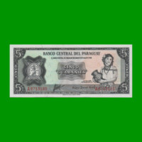 BILLETE DE PARAGUAY 5 GUARANIES, PICK 195a, ESTADO SIN CIRCULAR.-