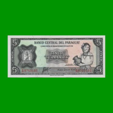 BILLETE DE PARAGUAY 5 GUARANIES, PICK 195a, ESTADO SIN CIRCULAR.-