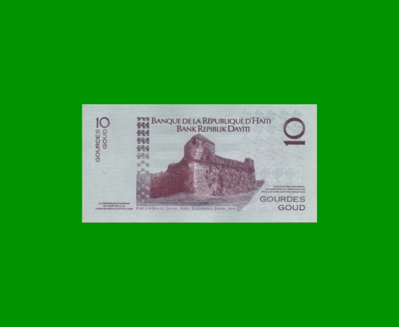 BILLETE DE HAITI 10 GOURDES, CONMEMORATIVO PICK 272f, AÑO 2014 ESTADO SIN CIRCULAR.- - Imagen 2