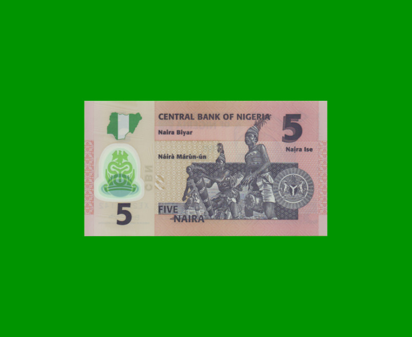 BILLETE DE NIGERIA 5 NAIRA, POLYMERO, PICK 38b, AÑO 2009 ESTADO SIN CIRCULAR.- - Imagen 2