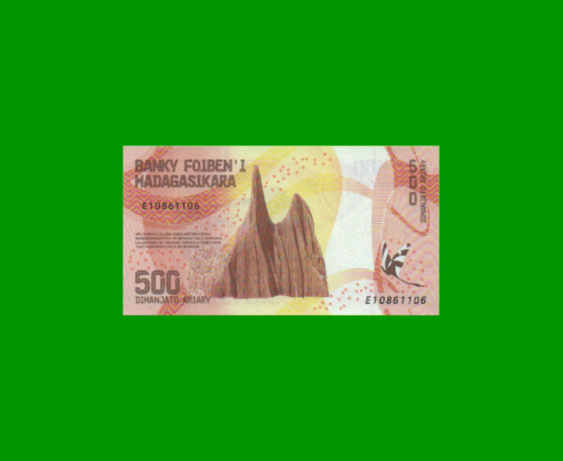 BILLETE DE MADAGASCAR 500 ARIARY, PICK 99, AÑO 2017 ESTADO SIN CIRCULAR.- - Imagen 2