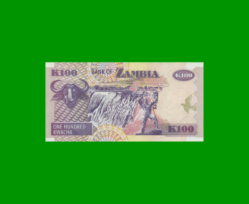 BILLETE DE ZAMBIA 100 KWACHA, PICK 38f, AÑO 2006, ESTADO SIN CIRCULAR.- - Imagen 2