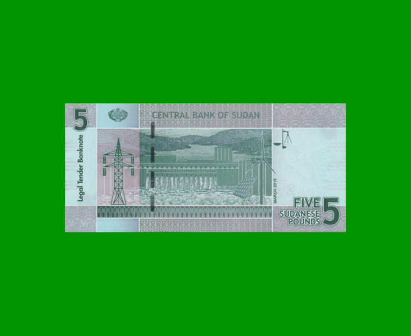 BILLETE DE SUDAN 5 LIBRAS, PICK 72c, AÑO 2015 ESTADO SIN CIRCULAR.- - Imagen 2