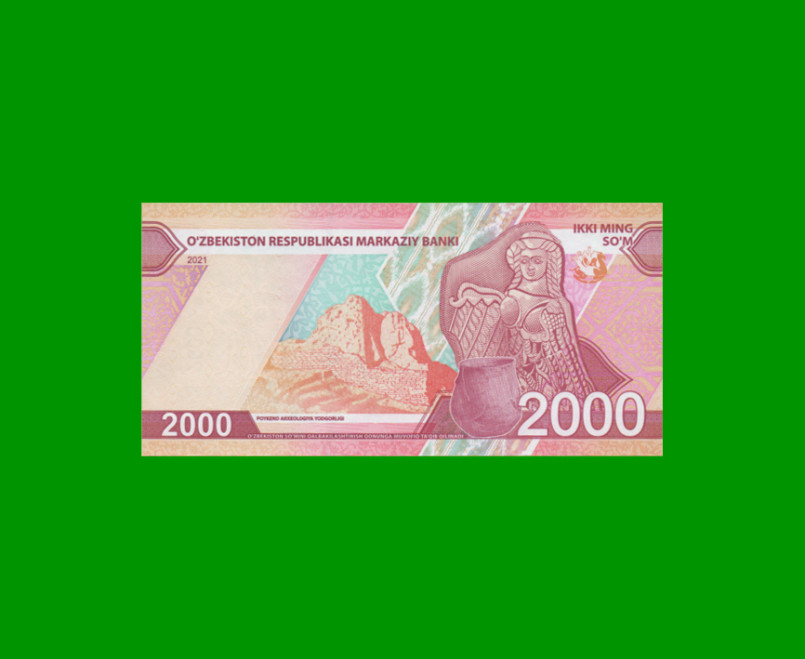 BILLETE DE UZBEKISTAN 2.000 SUM, PICK 87, AÑO 2021, ESTADO SIN CIRCULAR.- - Imagen 2