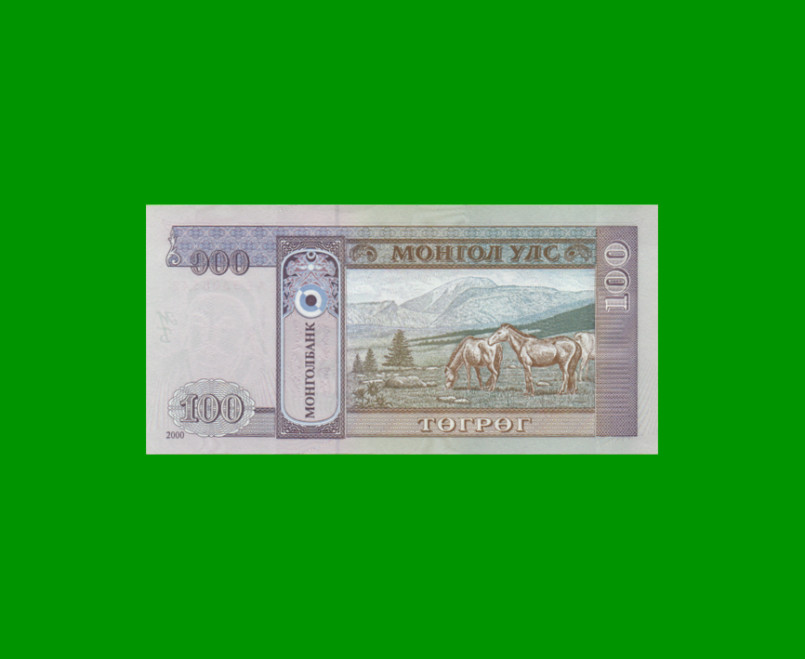 BILLETE DE MONGOLIA 100 TUGRIK, PICK 65a, AÑO 2000, ESTADO SIN CIRCULAR.- - Imagen 2