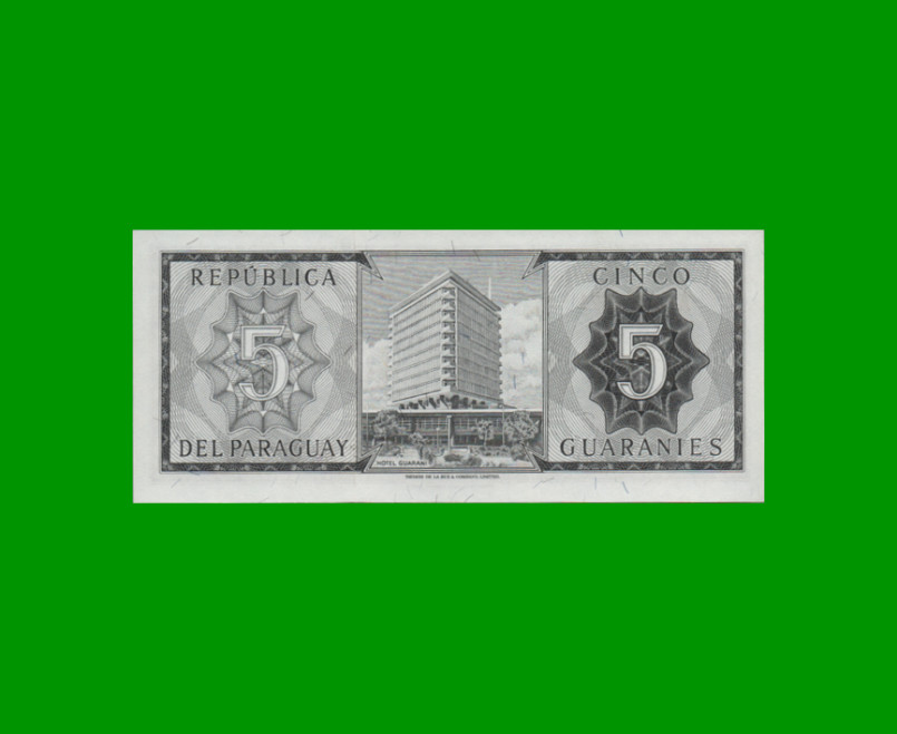 BILLETE DE PARAGUAY 5 GUARANIES, PICK 195b, ESTADO SIN CIRCULAR.- - Imagen 2