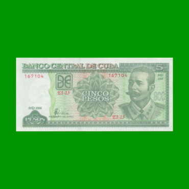 BILLETE DE CUBA $5,00 PICK 116i, AÑO 2006, ESTADO SIN CIRCULAR.-