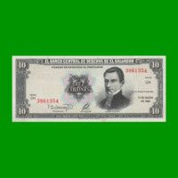 BILLETE DE EL SALVADOR 10 COLONES, PICK 135b, AÑO 1988 ESTADO EXCELENTE+.-