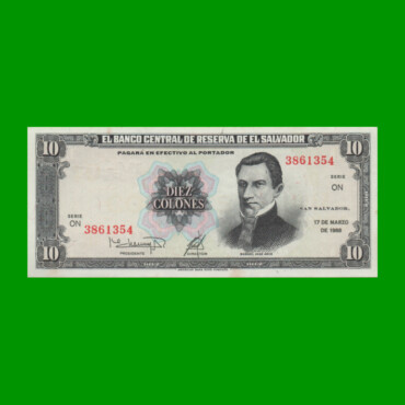 BILLETE DE EL SALVADOR 10 COLONES, PICK 135b, AÑO 1988 ESTADO EXCELENTE+.-