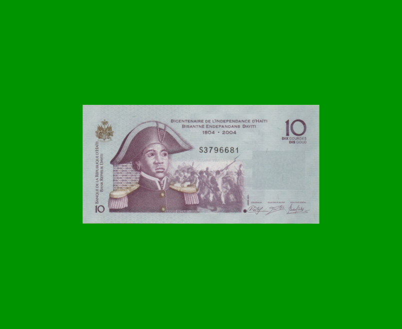 BILLETE DE HAITI 10 GOURDES, CONMEMORATIVO PICK 272f, AÑO 2014 ESTADO SIN CIRCULAR.-