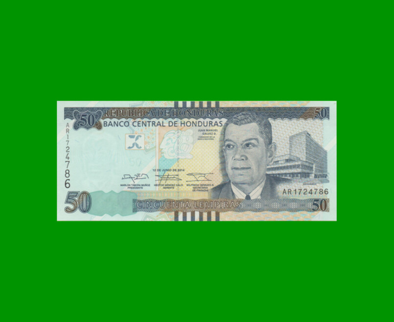 BILLETE DE HONDURAS 50 LEMPIRAS, PICK 101, AÑO 2014 ESTADO SIN CIRCULAR.-