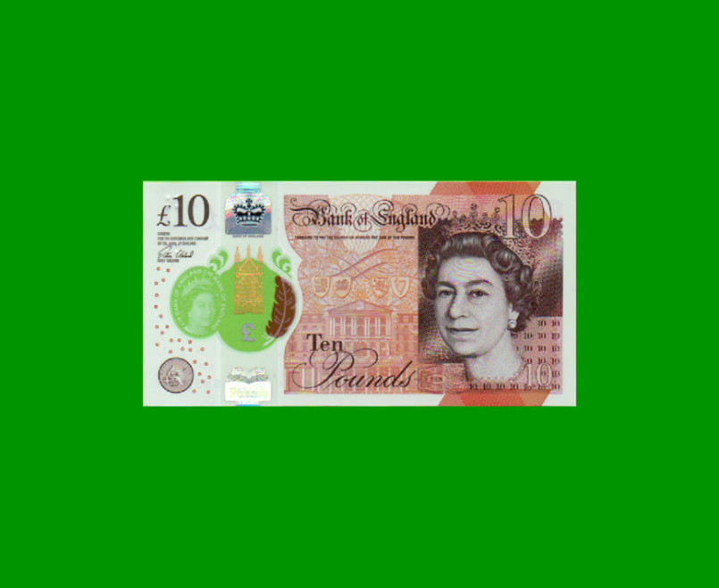 BILLETE DE INGLATERRA (GRAN BRETAÑA) 10 LIBRAS POLYMERO, PICK 395, AÑO 2016 ESTADO SIN CIRCULAR-