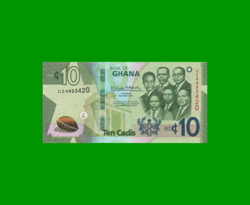 BILLETE DE GHANA 10 CEDIS,  PICK NEW, AÑO 2019 ESTADO SIN CIRCULAR.-