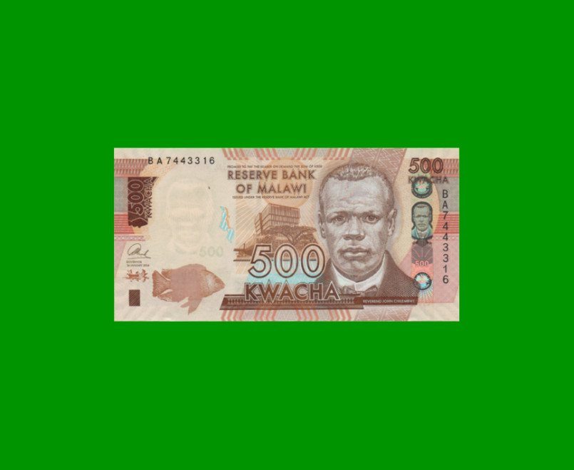 BILLETE DE MALAWI 500 KWACHA, PICK 66a, AÑO 2014 ESTADO SIN CIRCULAR.-