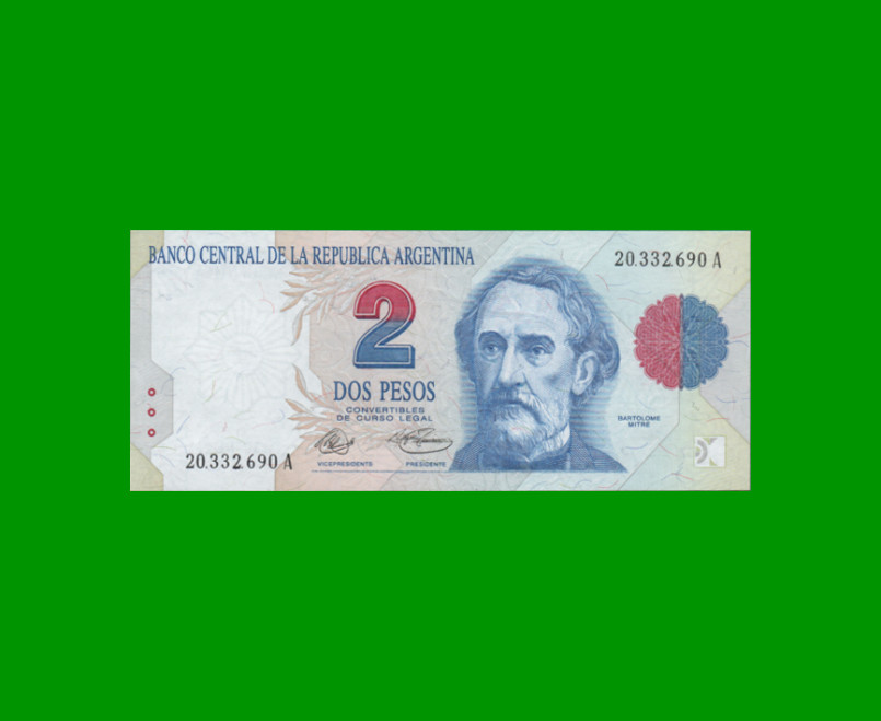 PESOS CONVERTIBLES 1er DISEÑO $2,00, BOT 3011, AÑO 1992, ESTADO EXCELENTE+.-