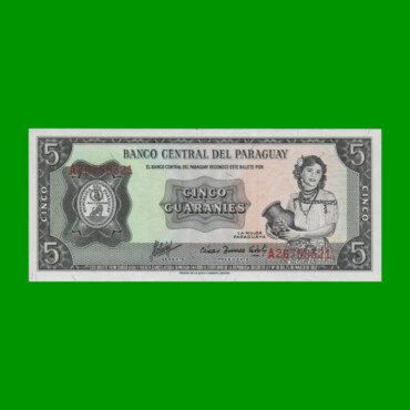 BILLETE DE PARAGUAY 5 GUARANIES, PICK 195b, ESTADO SIN CIRCULAR.-