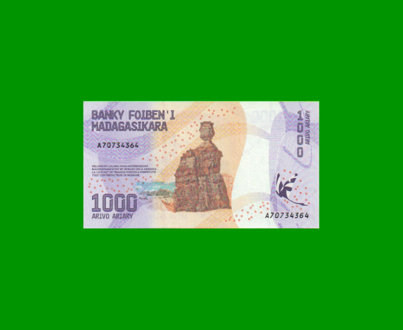 BILLETE DE MADAGASCAR 1.000 ARIARY, PICK 100, AÑO 2017 ESTADO SIN CIRCULAR.- - Imagen 2