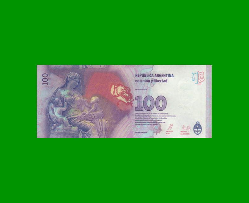 REPOSICION BILLETE CONVERTIBLE TERCER DISEÑO $ 100,00, BOT 4333, ESTADO SIN CIRCULAR.- - Imagen 2