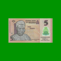 BILLETE DE NIGERIA 5 NAIRA, POLYMERO, PICK 38h, AÑO 2017 ESTADO SIN CIRCULAR.-