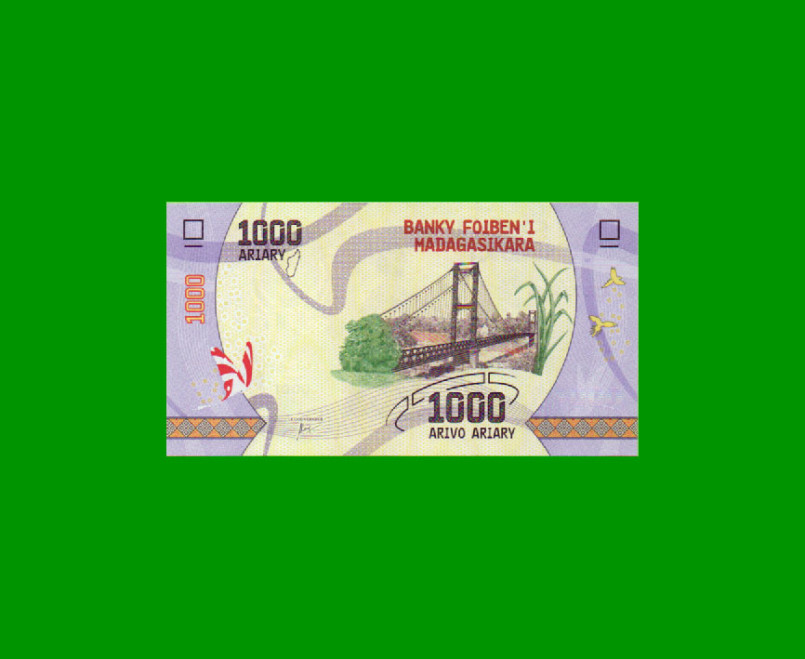 BILLETE DE MADAGASCAR 1.000 ARIARY, PICK 100, AÑO 2017 ESTADO SIN CIRCULAR.-