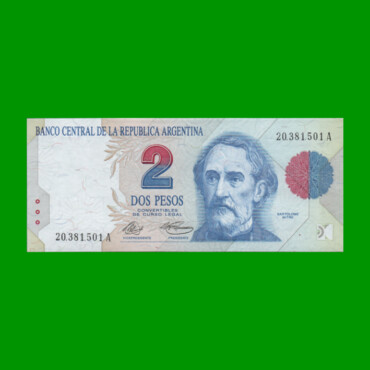PESOS CONVERTIBLES 1er DISEÑO $2,00, BOT 3011, AÑO 1992, ESTADO SIN CIRCULAR.-