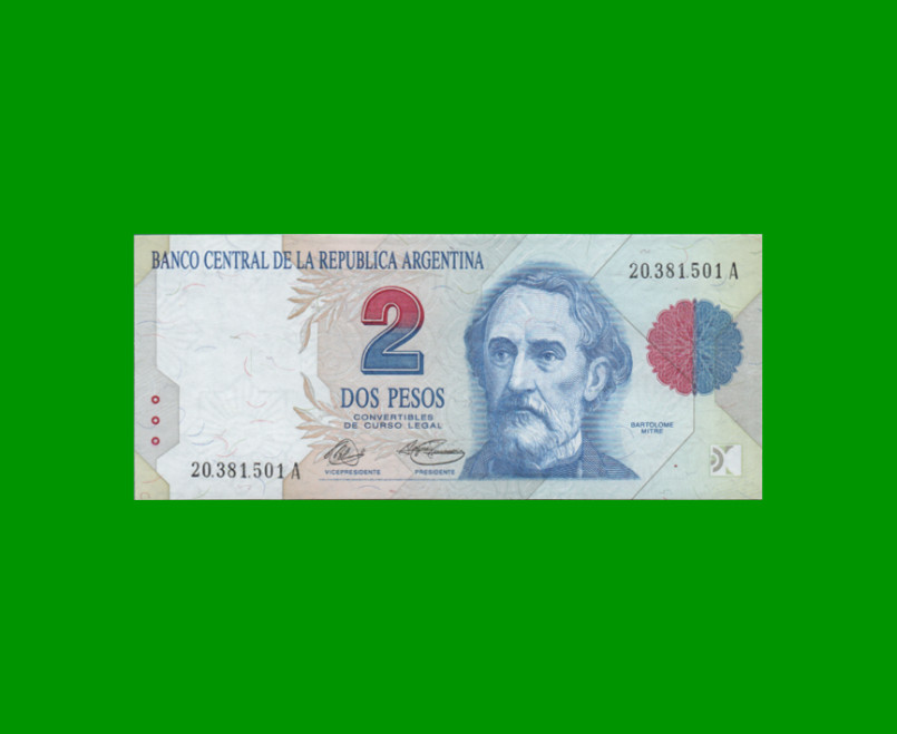 PESOS CONVERTIBLES 1er DISEÑO $2,00, BOT 3011, AÑO 1992, ESTADO SIN CIRCULAR.-