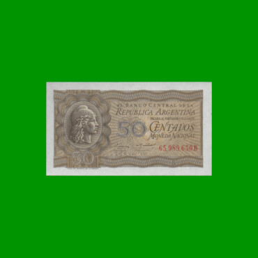 MONEDA NACIONAL 0,50 CTVOS, BOT 1907, AÑO 1956, ESTADO SIN CIRCULAR.-