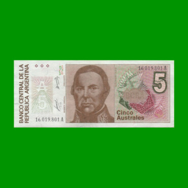 BILLETE DE AUTRALES, 5 AUSTRALES, BOT 2811, AÑO 1986, ESTADO EXCELENTE.-