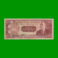 BILLETE DE PARAGUAY 10 GUARANIES, PICK 196a, ESTADO MUY BUENO- .-
