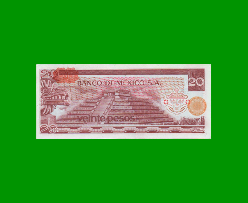 BILLETE DE MEXICO $20,00 PICK 64d, AÑO 1977, ESTADO SIN CIRCULAR.- - Imagen 2