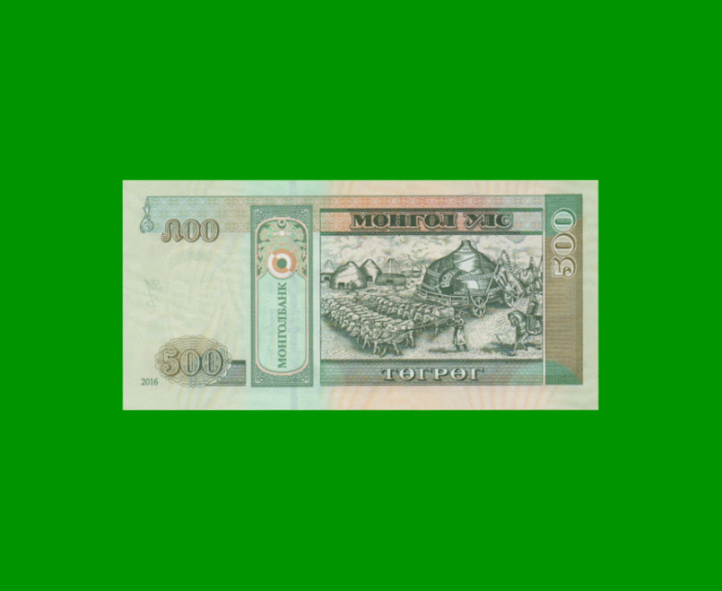 BILLETE DE MONGOLIA 500 TUGRIK, PICK 66e, AÑO 2016, ESTADO SIN CIRCULAR.- - Imagen 2