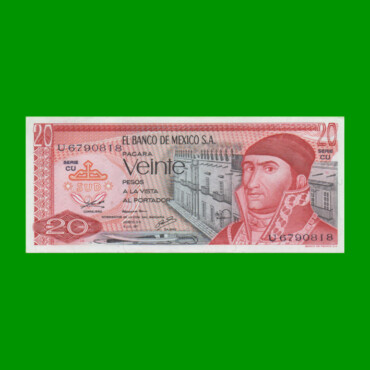 BILLETE DE MEXICO $20,00 PICK 64d, AÑO 1977, ESTADO SIN CIRCULAR.-