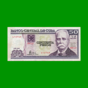 BILLETE DE CUBA $50,00 PICK 123e, AÑO 2008, ESTADO MUY BUENO+.-