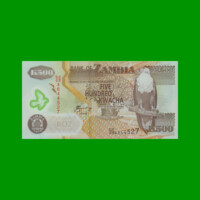 BILLETE DE ZAMBIA 500 KWACHA, POLYMERO, PICK 43g, AÑO 2009, ESTADO SIN CIRCULAR.-