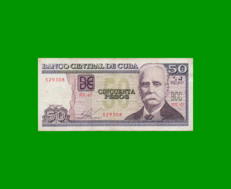 BILLETE DE CUBA $50,00 PICK 123h, AÑO 2013, ESTADO MUY BUENO.-